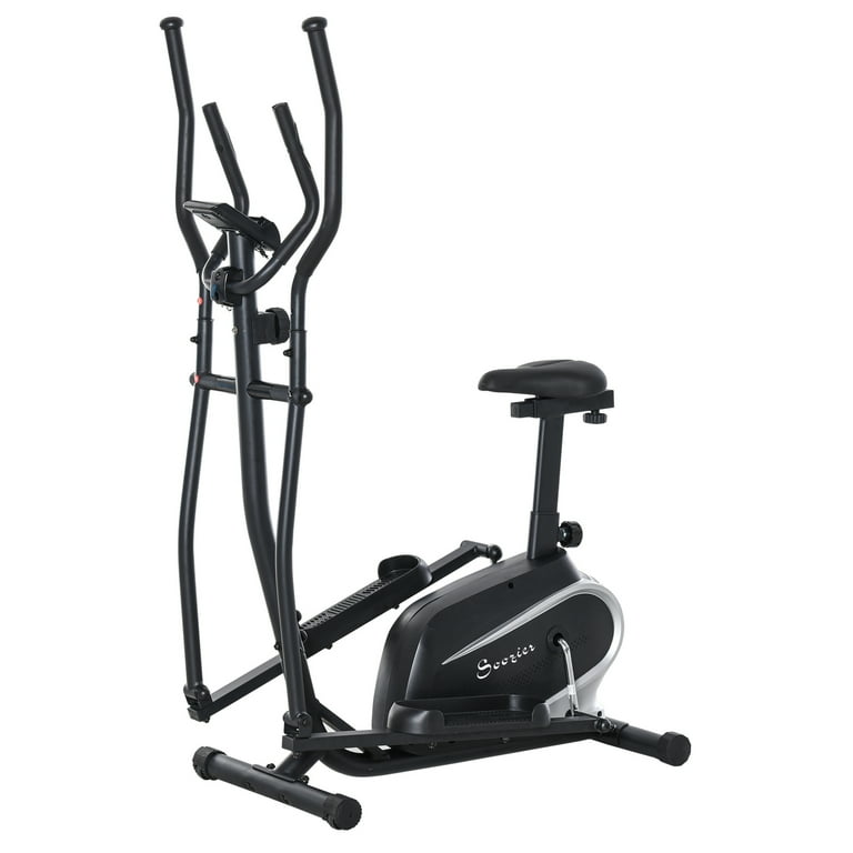 Soozier 2 in 1 Elliptical Machine Magnetic Cardio Workout Exercise Bike Cross Trainer with 8 Level Resistance LCD Digital Monitor Pad Phone
