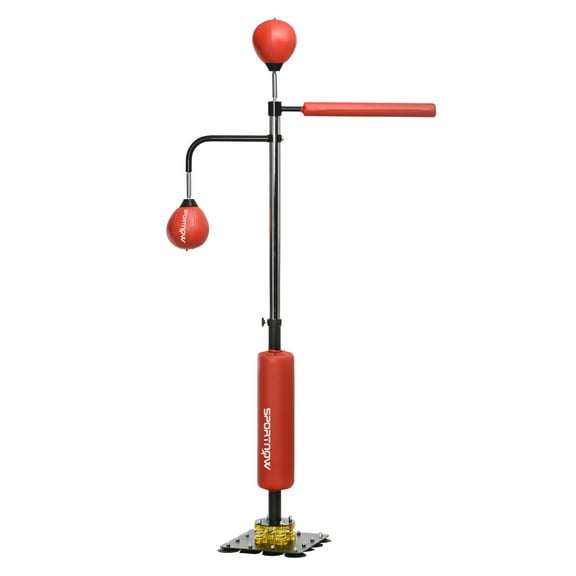 Soozier 4'7"-6'8" Boxing Bag Stand with Speed Bag and Reaction Bar Challenge, Reflex Bag Boxing Training Equipment with Suction Cups and Shock-absorbing System, Red