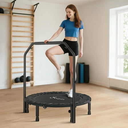 Soozier 40" Foldable Mini Trampoline, Rebounder Trampoline for Adults with Adjustable Foam Handle for Indoor Outdoor Workout, Max Load 330 lbs, Black