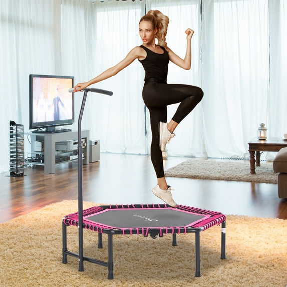 Soozier 48" Adult Hexagon Rebounder Trampoline Fitness Bungee Jumping Cardio Trainer Outdoor Bouncer Jumper Adjustable Bar Pink