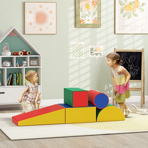 Soozier 5 Piece Climb and Crawl Activity Play Set Soft Secure Foam Playset for Toddler Preschooler Indoor Play Equipment Baby Learning Toys Assorted