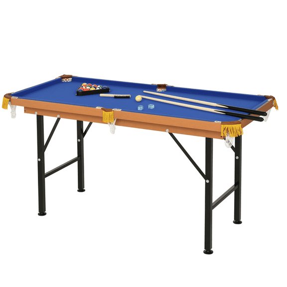 Soozier 55" Portable Folding Billiards Table Set, Blue MDF and Steel Mini Pool Table with Cues, Balls, Rack and Chalk, Space-Saving Design for Living Room or Game Room Play