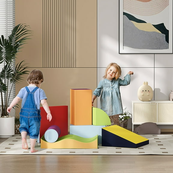 Soozier 7 Piece Climb and Crawl Activity Play Set Soft Secure Foam Playset for Toddler Preschooler Indoor Play Equipment Learning Toys Contemporary
