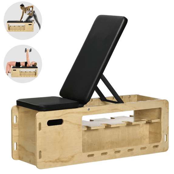 【LuckyNote】Adjustable Weight Bench with Storage Rack & Resistance Bands, Wood Incline Workout Bench for Home Gym Strength Training