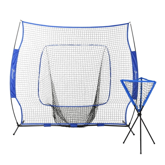 Soozier Baseball Practice Net Set with 7.5X7Ft Catcher Net,Ball Caddy,Portable Baseball Practice Equipment with for Hitting,Pitching,Batting,Catching,Blue,Blue Steel Sports Fitness Exercise Equipment