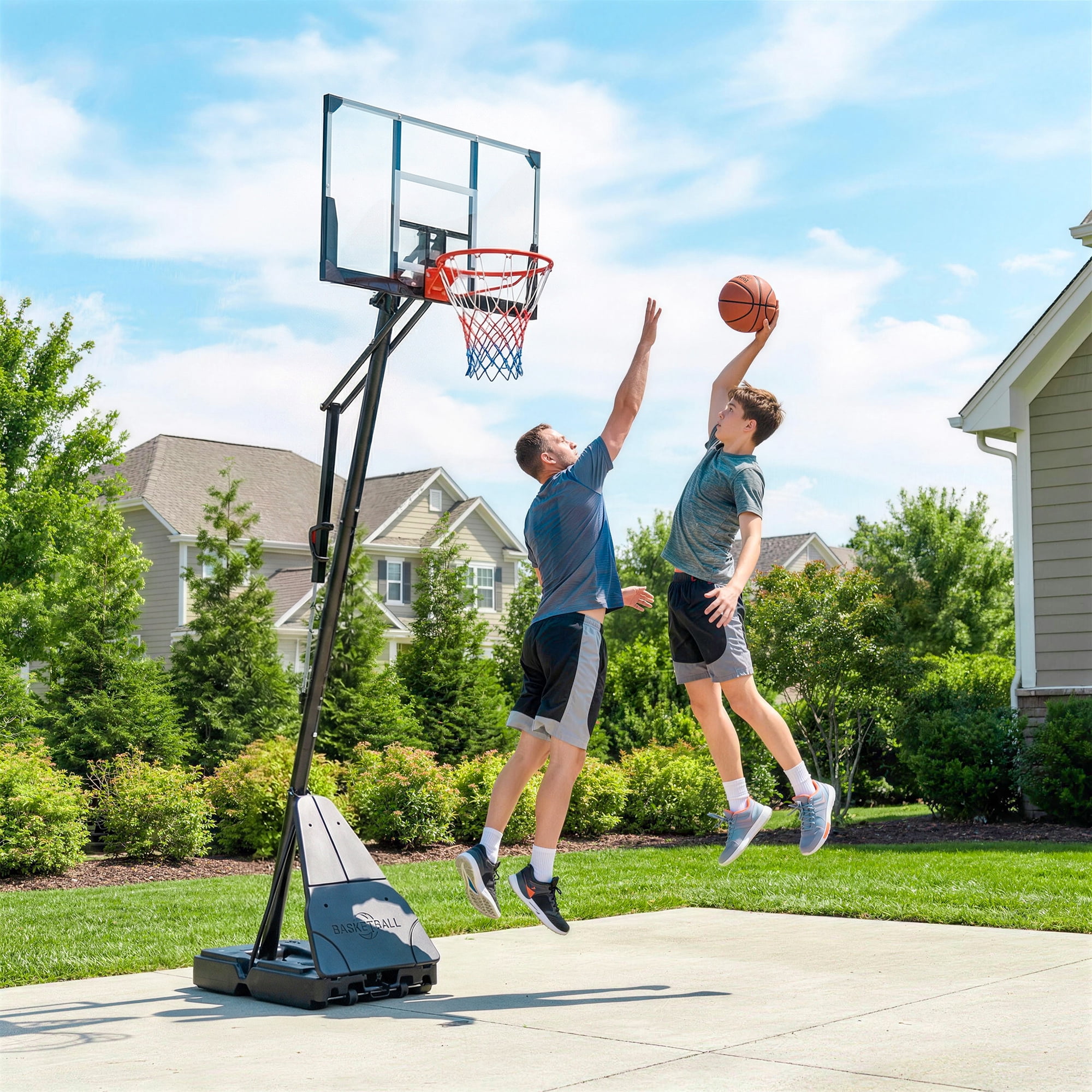 Soozier Basketball Hoop Outdoor Portable, 8-10ft Adjustable Basketball Goal, 47 Inch Shatterproof Backboard w/Shock Absorbent Rim, Action Grip