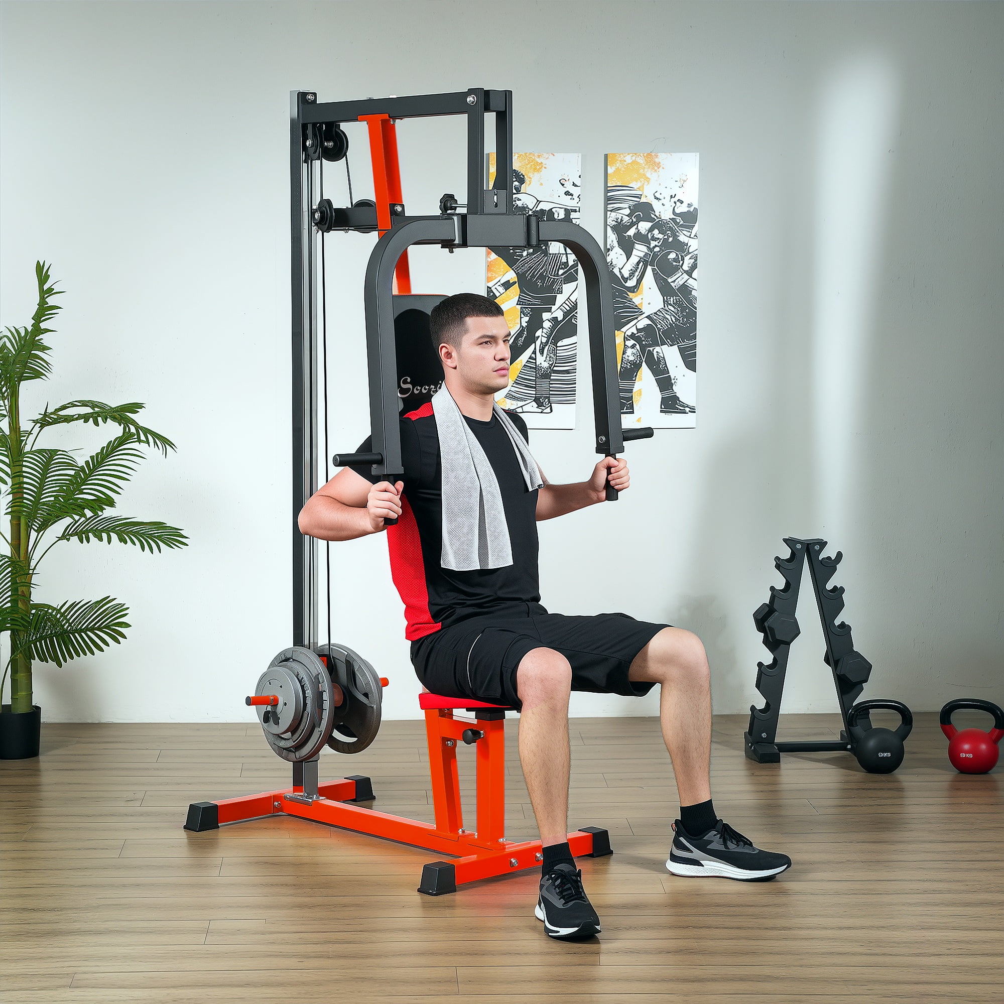 Soozier Chest Fly Chest Press Machine for Back, Pectoral, Rear Deltoid and Shoulder Training, Red