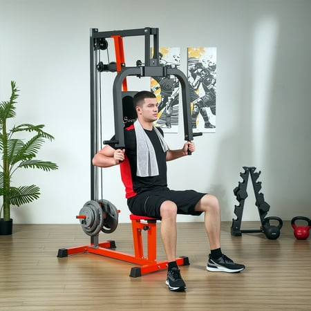Soozier Chest Fly Chest Press Machine for Back, Pectoral, Rear Deltoid and Shoulder Training, Red
