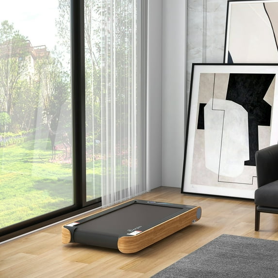 Soozier Walking Pad Under Desk Treadmill with Bluetooth Speaker, Wheels, and Remote Control, 19.75" Wide Running Mat, Wood Look