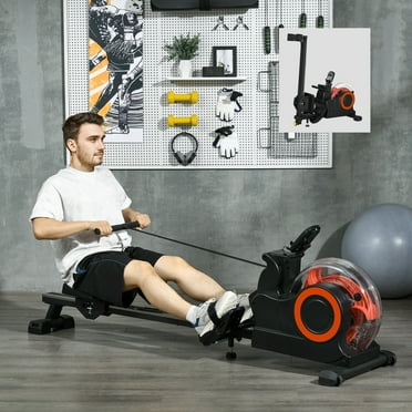 Soozier Foldable Rowing Machine, Water Row Machine with Wheels and LCD Monitor for Home Cardio Training, Red