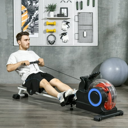 Soozier Foldable Water Rowing Machine with Wheels for Home Gym, Blue