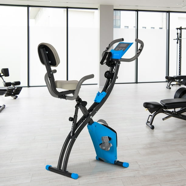 Soozier Folding Exercise Bike 3 in 1 Recumbent Exercise Bike Upright Workout Bike Arm Resistance Bands Adjustable Seat 8 Level Magnetic