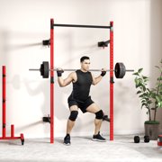 Soozier Folding Squat Rack with Pull Up Bar, Wall Mounted, 1000 Pounds Capacity Power Rack, Red