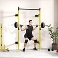 thumbnail image 1 of Soozier Folding Squat Rack with Pull Up Bar, Wall Mounted, 1000 Pounds Capacity Power Rack, Yellow, 1 of 10