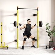 Soozier Folding Squat Rack with Pull Up Bar, Wall Mounted, 1000 Pounds Capacity Power Rack, Yellow
