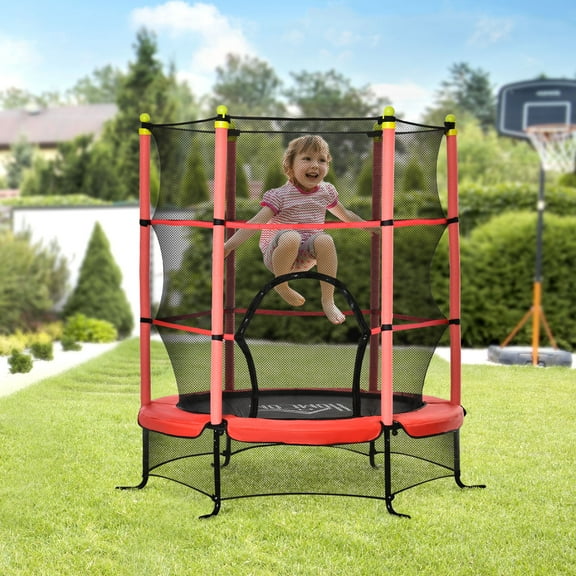 Soozier Kid's Trampoline with Safety Enclosure, Red, 64.25" x 64.25" x 64.25"