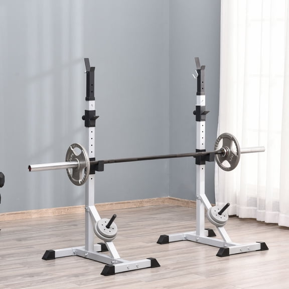 Soozier Pair of Adjustable Squat Rack Standard 53.5"-69.25" Barbell Rack Stand 440lbs Capacity, 2" Steel Heavy Duty Bench Press Rack, Support 3 Sets Barbells Storage