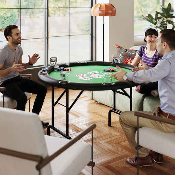 Soozier Poker Table Foldable 47" Round Casino Card Table for 8 Players with Cup Holders, Green