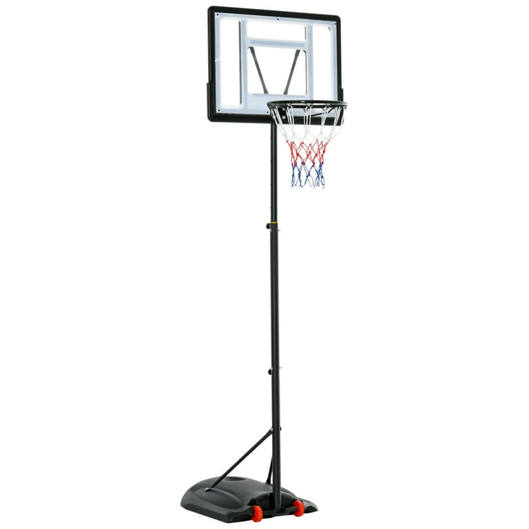 Soozier Portable Freestanding Basketball Hoop Stand 5.5 Ft. 7.5 Ft. Adjustable Transparent Backboard with Wheels for Teenage Player Indoor and