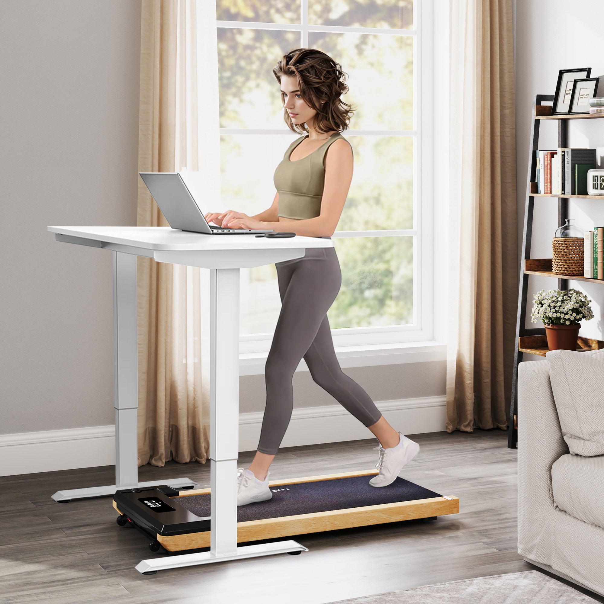 Soozier Quiet 2.5HP Walking Pad Under Desk Treadmill with Remote Control, Transport Wheels and LED Display for Home Gym Office