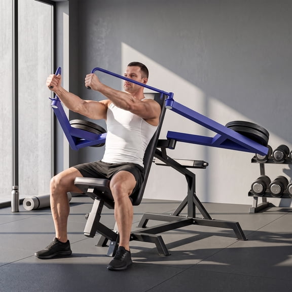 Soozier Seated Chest Press Machine, 660 lb Chest Fly and Reverse Delt Machine with Adjustable Lever Arms, Adjustable Padded Seat, Backrest, Dark Blue