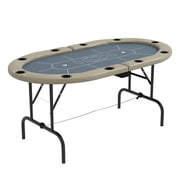 Soozier Table Foldable, 70" Oval Blackjack Casino Texas Holdem Game Table for 10 Players with Cup Holders, Blue and Brown