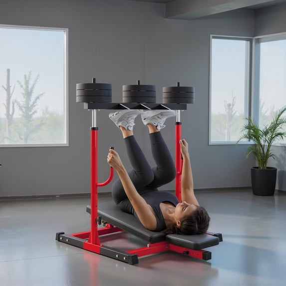 Soozier Vertical Leg Press Machine, 660LBS Capacity, with Adjustable Leg, Back, and Head Positions, 1" Standard Plate Compatible, Red