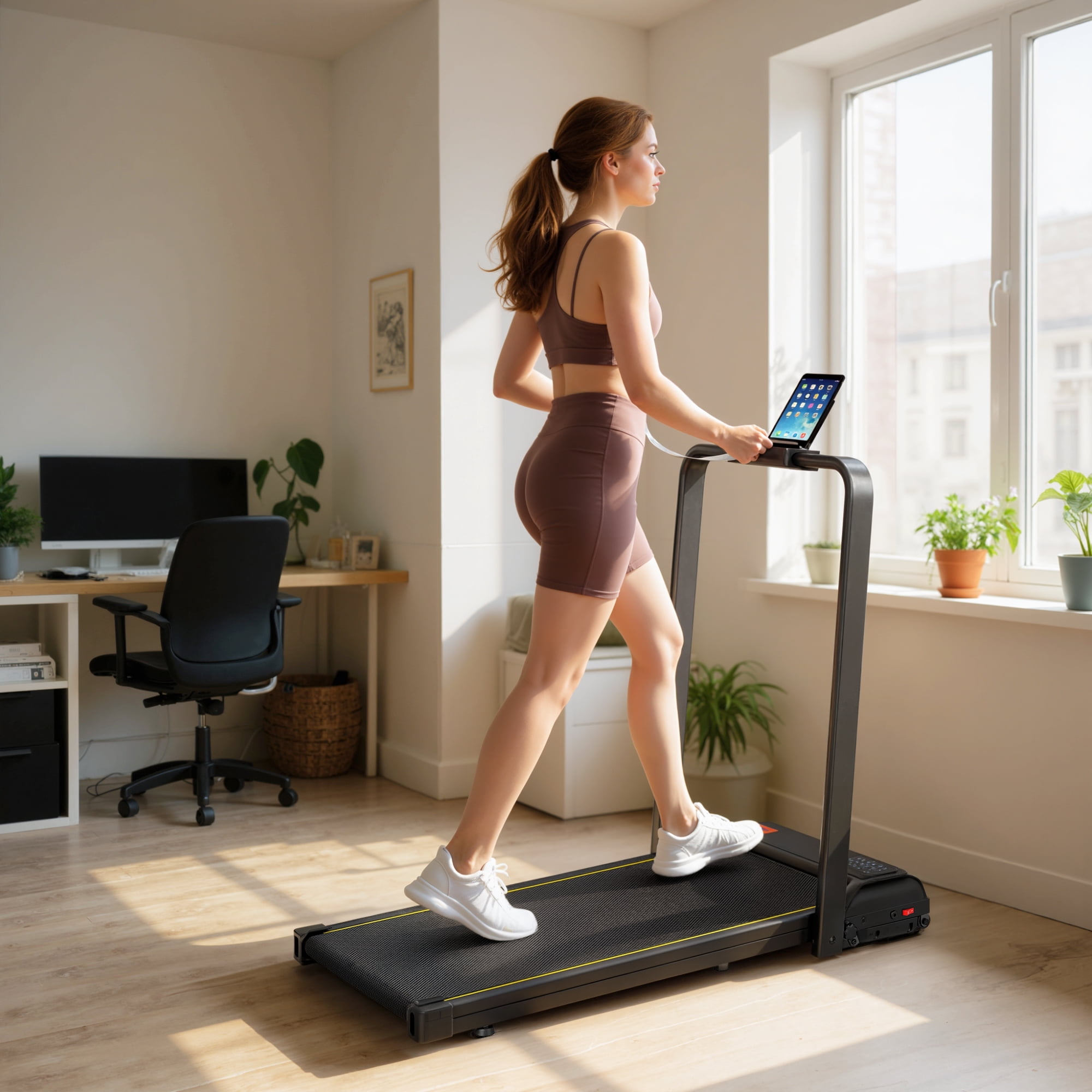 Soozier Walking Pad Treadmill, 0.6–6.2mph Foldable Under Desk Treadmill with Incline, Handle Bar, Wheels, LED Display and Remote Control