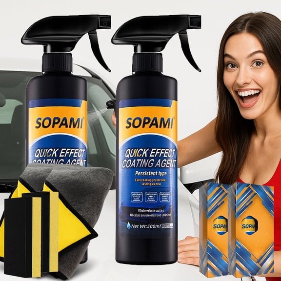 Sopami Car Coating Spray – 33oz - 1000ml - Quick Waterless Wash Wax Coat , Rinseless Effect Cleaning Agent for Auto Detailing Polish