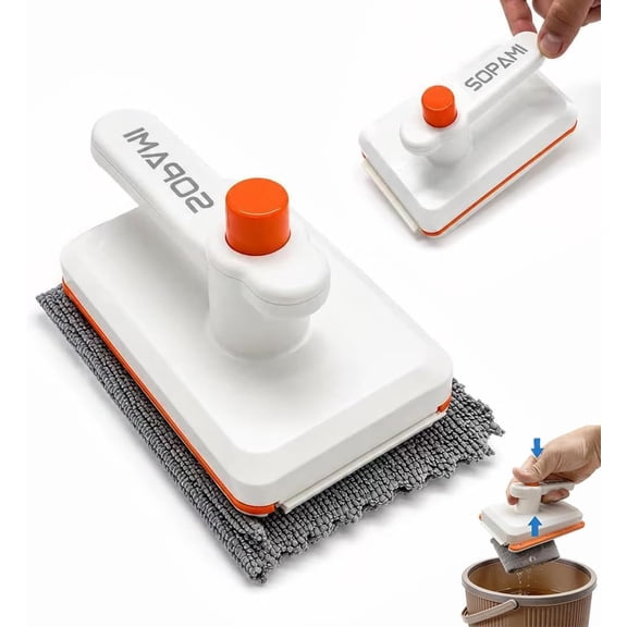 Sopami Handheld Snap Grip Mini Mop Use Any Cloth - Convenient Cloth Changing Mini Mop for Home Use with Easy Tap HandleIncludes 10 Washable Pads