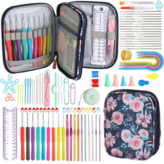 Sopena 115-Piece Crochet Hooks Set Crochet Hook Kit with Storage Case and Crochet Needle Accessories Crochet Needles Kit Hand Knitting Craft Art Tool for Beginners and Experienced Crochet Lovers