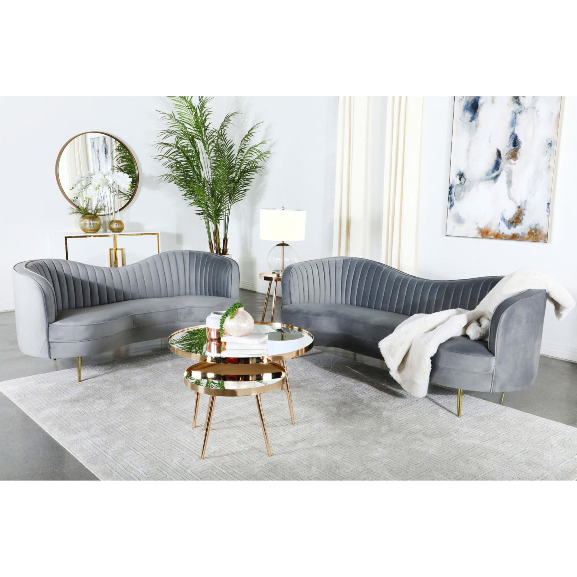 Sophia Gray Velvet and Gold 2-Piece Living Room Set