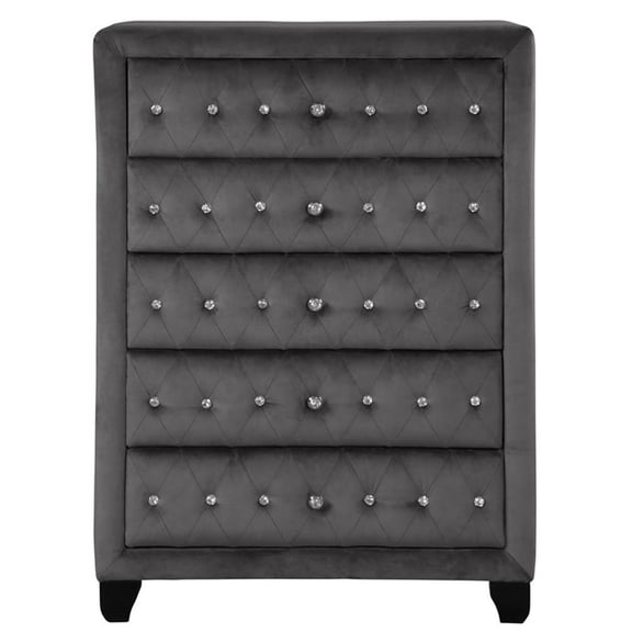 Sophia Crystal Tufted Chest finished with Wood in Gray