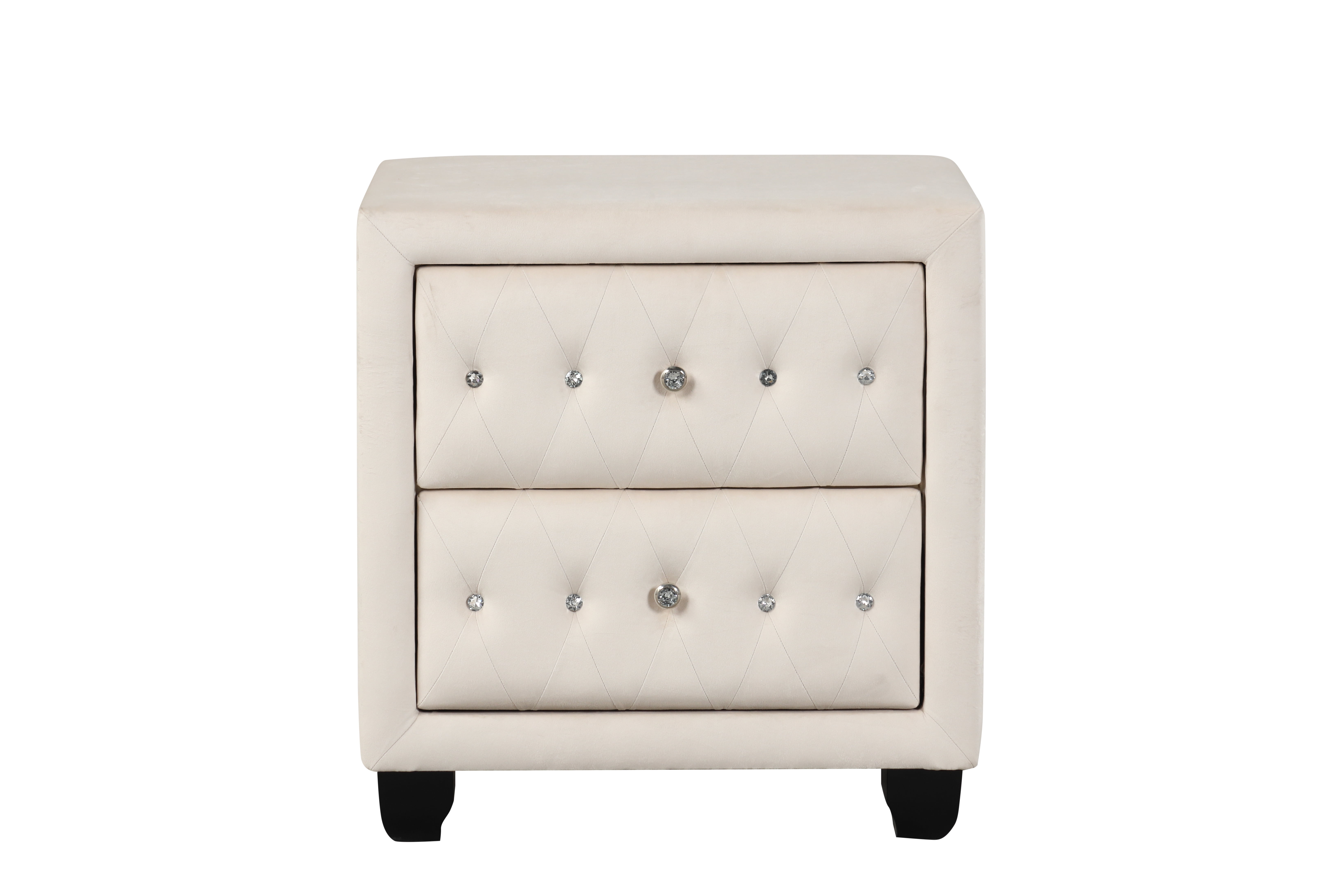 Sophia Crystal Tufted Modern Style 2 Drawer Nightstand made with Wood in Cream