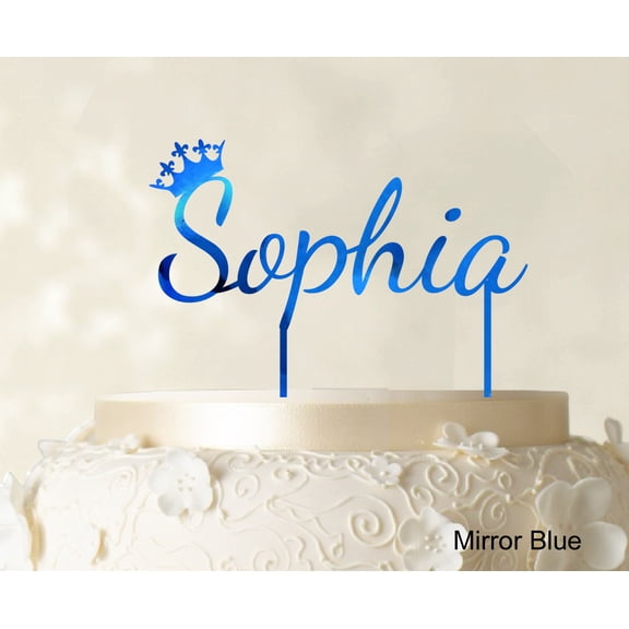 """Sophia"" Custom Name Cake Topper With Crown Personalized Birthday Cake Topper Color Option Available 5""-7"" Inches Wide"