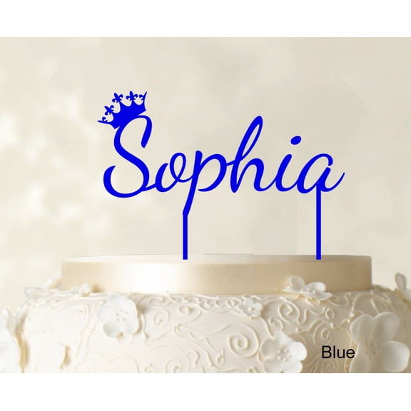 """Sophia"" Custom Name Cake Topper With Crown Personalized Birthday Cake Topper Color Option Available 5""-7"" Inches Wide"