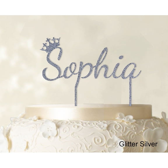 """Sophia"" Custom Name Cake Topper With Crown Personalized Birthday Cake Topper Color Option Available 5""-7"" Inches Wide"