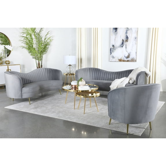 Sophia Grey 3-piece Upholstered Channel Tufted Sofa Set