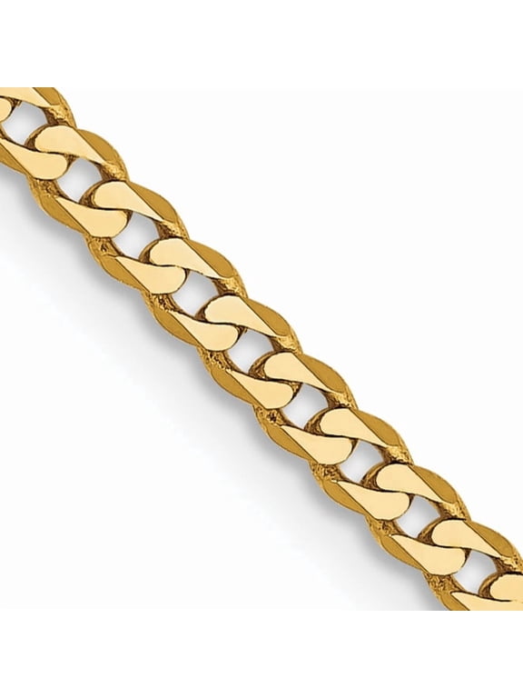 14K 2.2mm Flat Beveled Curb with Lobster Clasp Anklet, 10 Inch