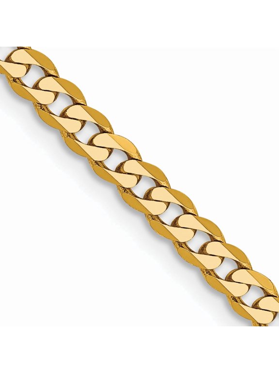 14K 2.9mm Flat Beveled Curb with Lobster Clasp Chain, 9 Inch Anklet