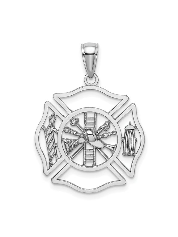 14K White Gold Fireman Shield Charm