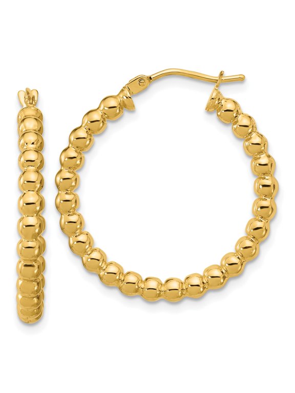 Beaded Round Hoop Earrings in 10K Yellow Gold, 25mm