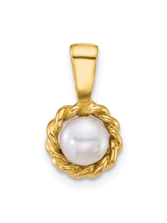 Button Pearl Pendant with Twisted Edge in 14K Yellow Gold, 5-6mm