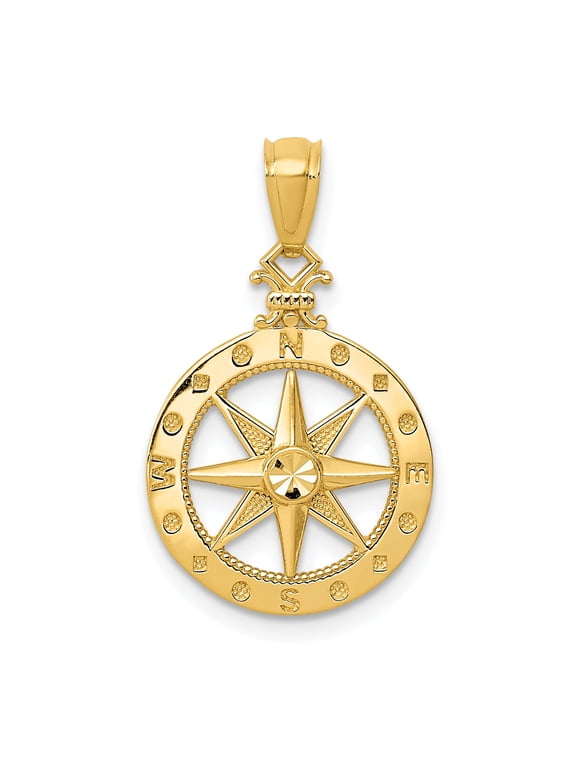 Diamond-Cut Compass Pendant in 14K Yellow Gold