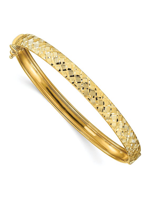 Diamond-Cut Hinged Bangle Bracelet in 14K Yellow Gold, 7.2 Inch