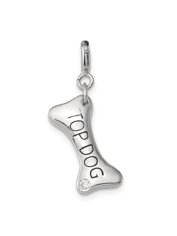 Dog Bone Cubic Zirconia Charm in Sterling Silver