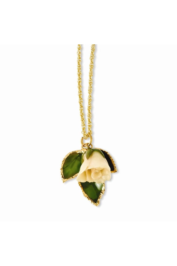 Sophia Jewelers Elegant Lacquer Dipped White Rose Necklace with Gold-tone Chain