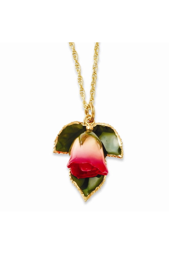 Sophia Jewelers Elegant Lacquer Rose Pendant Necklace with Gold-Tone Chain