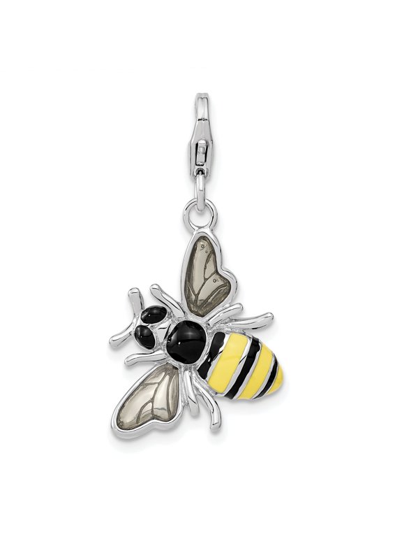 Enameled Bubble Bee Charm in Sterling Silver with Lobster Clasp