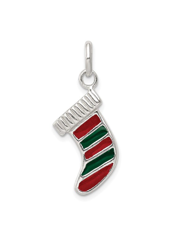 Enameled Christmas Stocking Charm in Sterling Silver